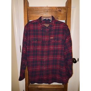 ORVIS Mens Classic Collection Flannel Shirt Red Navy Plaid Button Up Size L